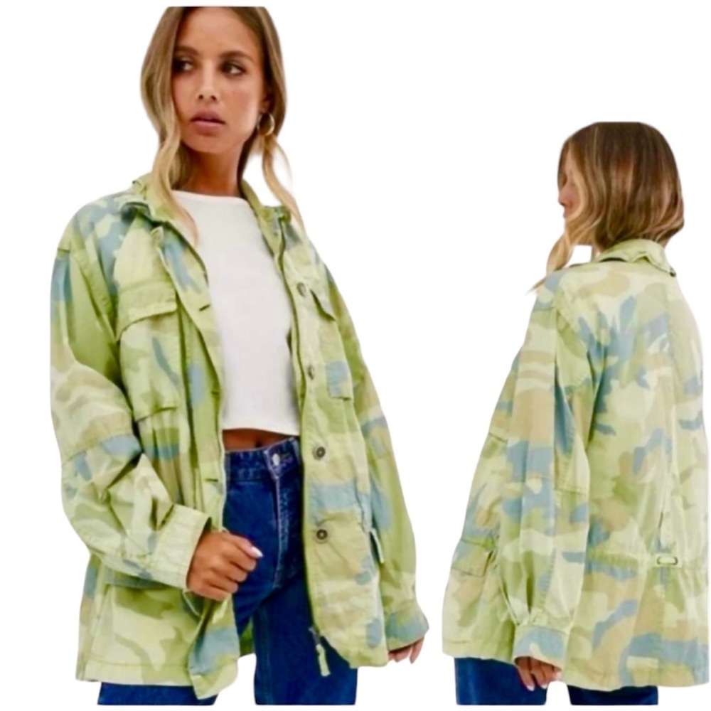 Free People Light Green Camo Utility Jacket